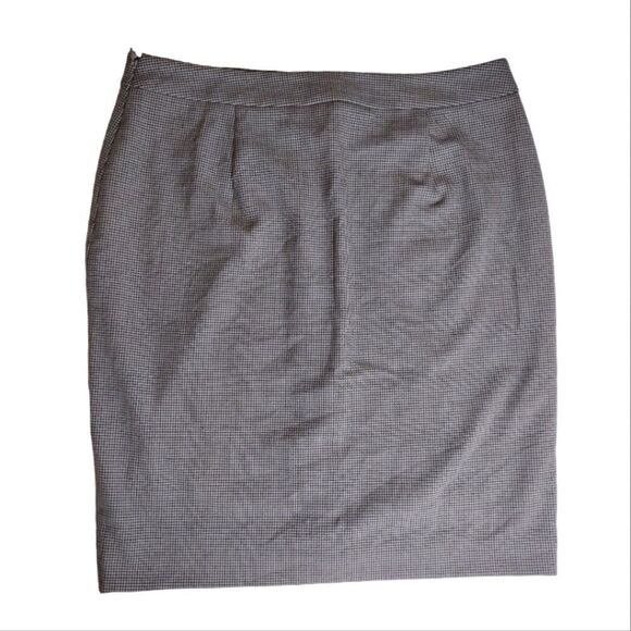 LOFT Grey Black Houndstooth Button Front Lined Straight Skirt Size 12 - Picture 11 of 15